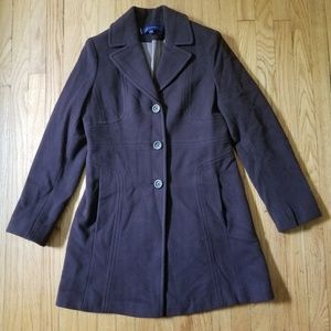Anne Klein Wool Coat Chocolate Brown Medium
